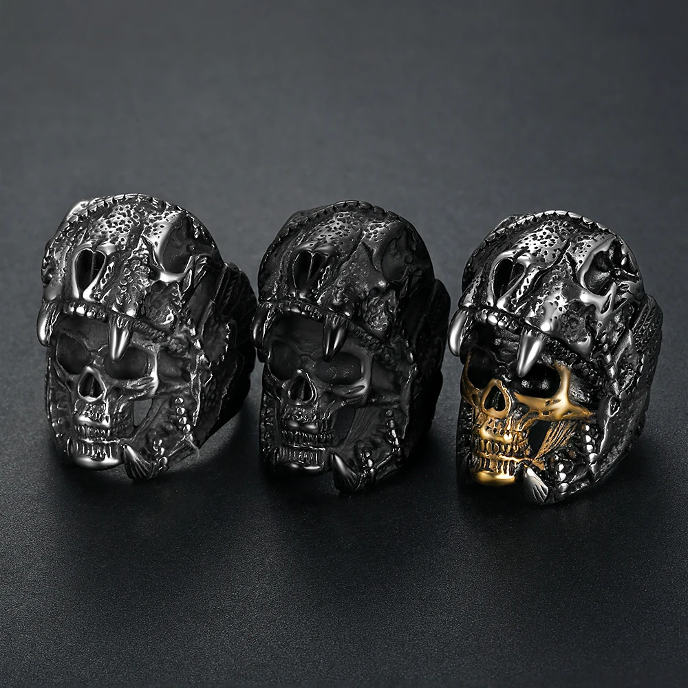 fashion jewelry custom design cool mens boys biker rings 316 stainless Steel skull ring men