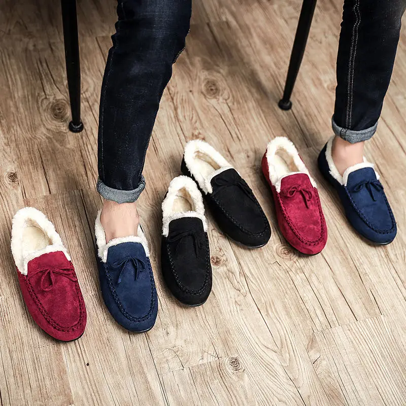 Замшевая Мужская обувь для вождения для теплой и удобной зимы