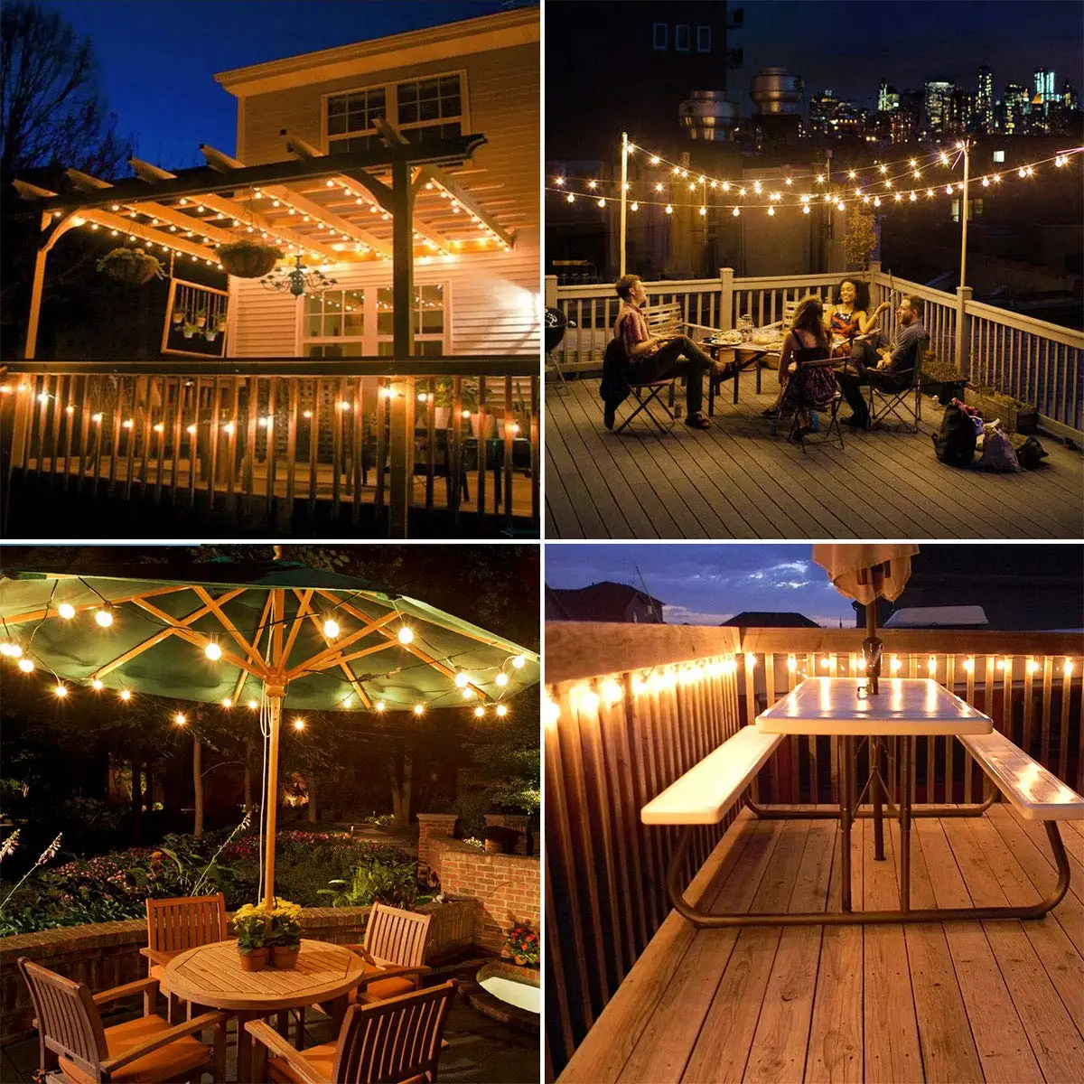 ENRICH Solar powered LED G40 globe string light patio outdoor LED strand 25ft long