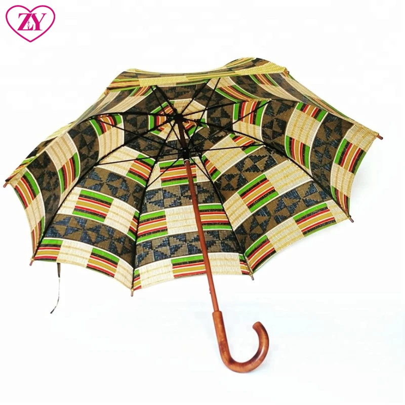 African Wax Pattens Waterproof Sun Umbrella wooden handle African print umbrellas