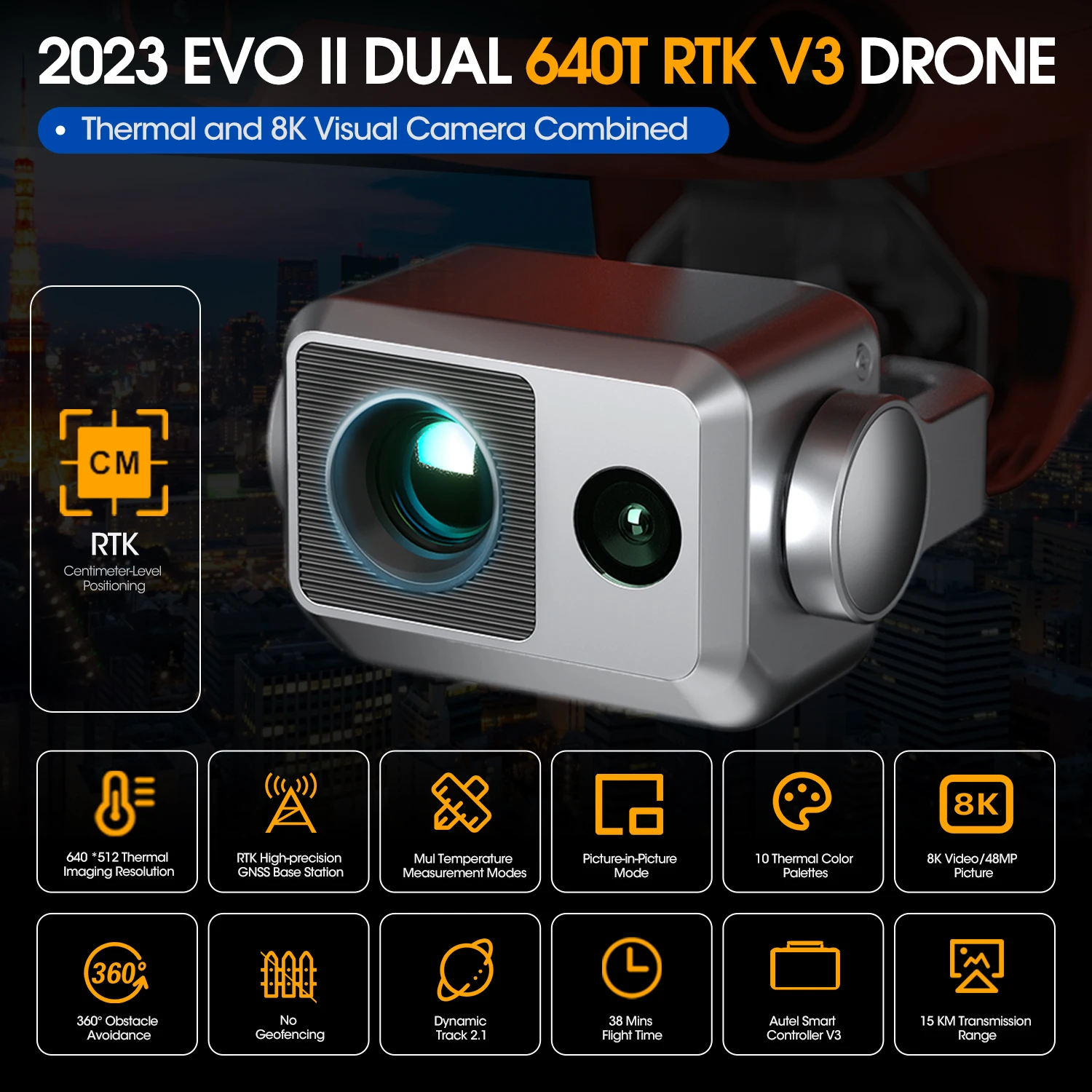 Autel Robotics EVO 2 II двойной 640T RTK V3 Квадрокоптер коммерческий 10 км дальний Радиоуправляемый БПЛА наблюдение Дрон тепловая камера 4K Дрон