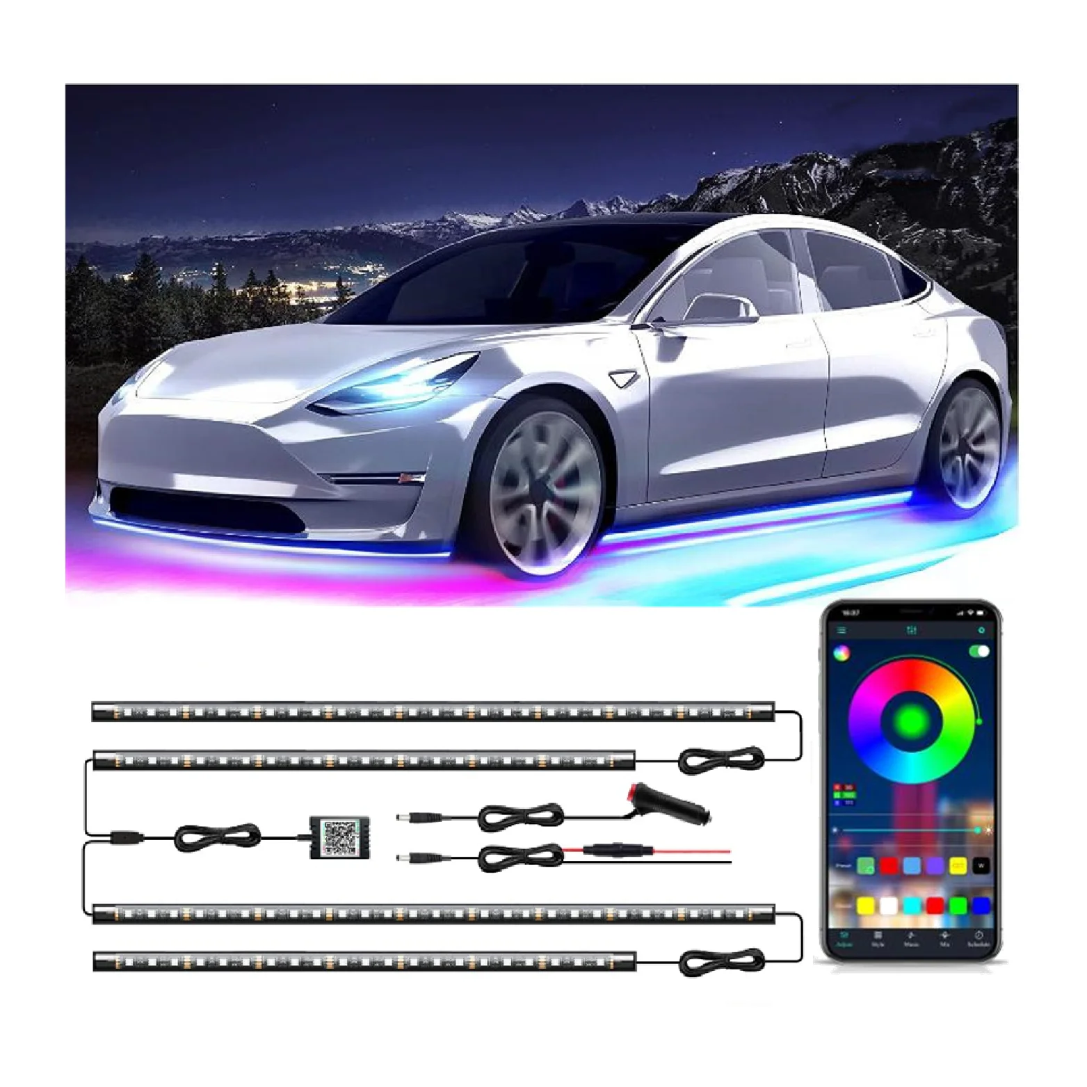 Suitable for all models Under LED bars for Car RGBIC 16 Million Colors Neon Accent Lights Kit  with Smart App Control car