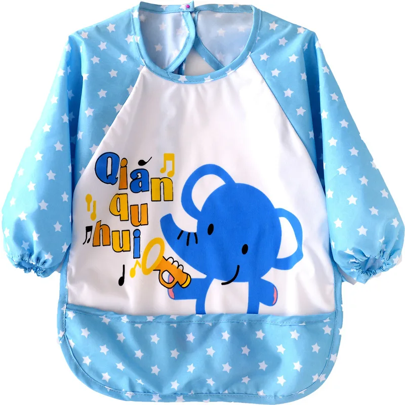 wholesale 0-3 years overall printed tie baby bibs long sleeves waterproof baby messy play apron