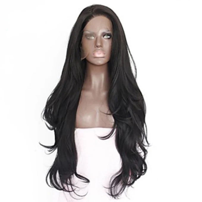 
High Quality Vendor Manufacturer Heat Resistant Frontal Body Loose Wavy black Curly Synthetic Lace Front Wigs For Black Women 