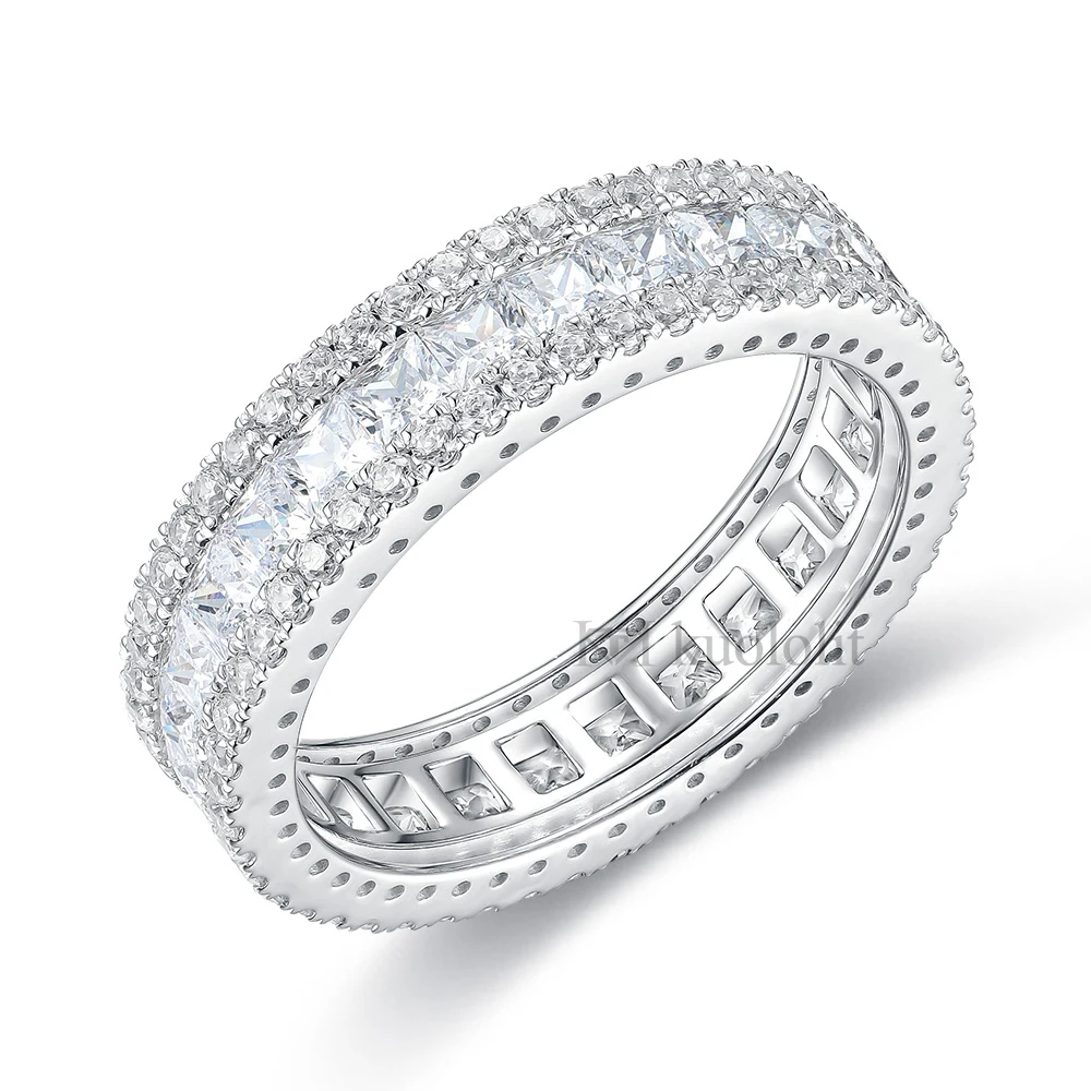 Kuololit Solid 14K 10K White Gold Ring for Women Channel Set Princess Cut Moissanite Eternity Full Eternity Band Engagement Ring
