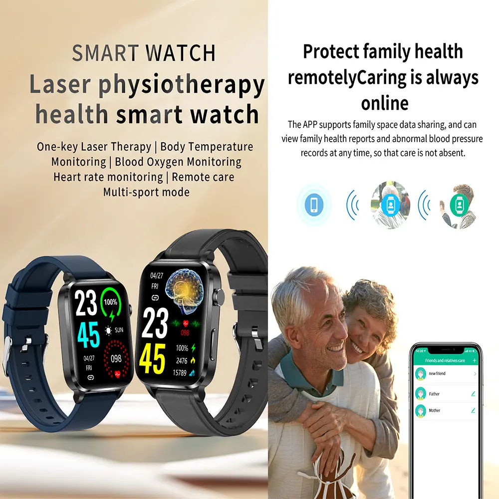 Smart diebetes recover watch 4 colors 650nm amoled laser acupuncture treatment therapeutic health therapy wrist smart watch