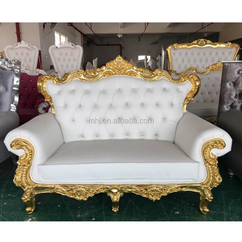 Factory sale Bride and groom wedding chairs sofa wooden king throne sofa chair