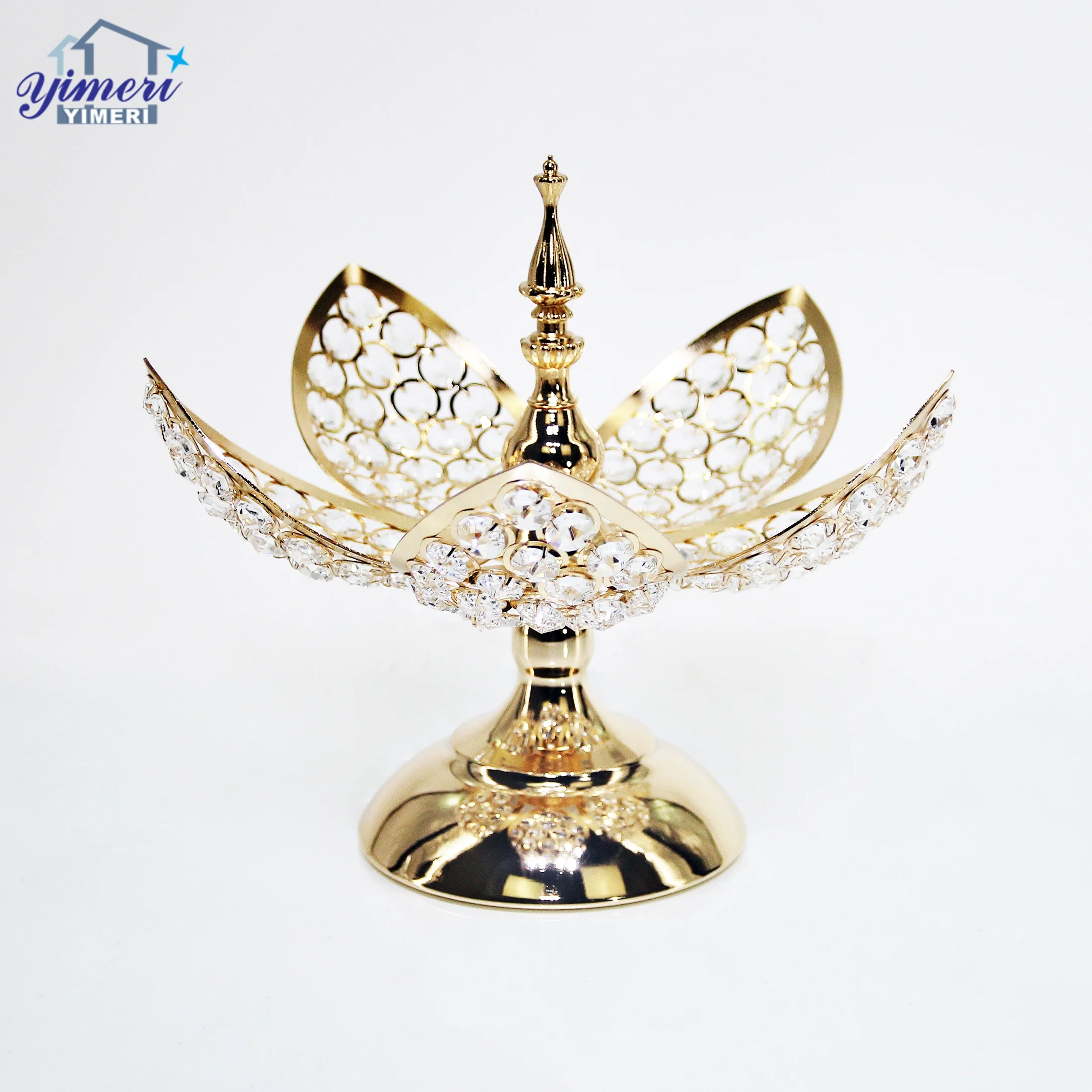 Decorative Metal Crystal Flower Shaped Dry Fruit Bowls Fruit Basket With Holder