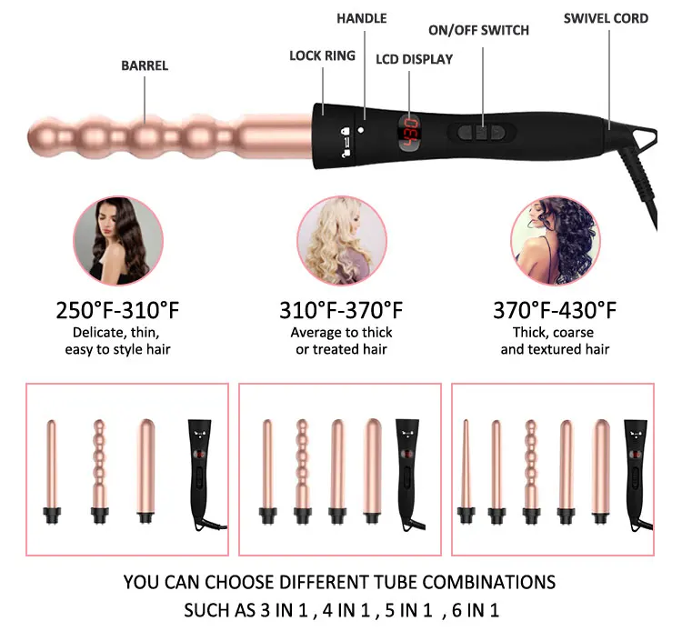 LCD display professional best ceramic hair 5 in 1 electric curling iron 5 barrel