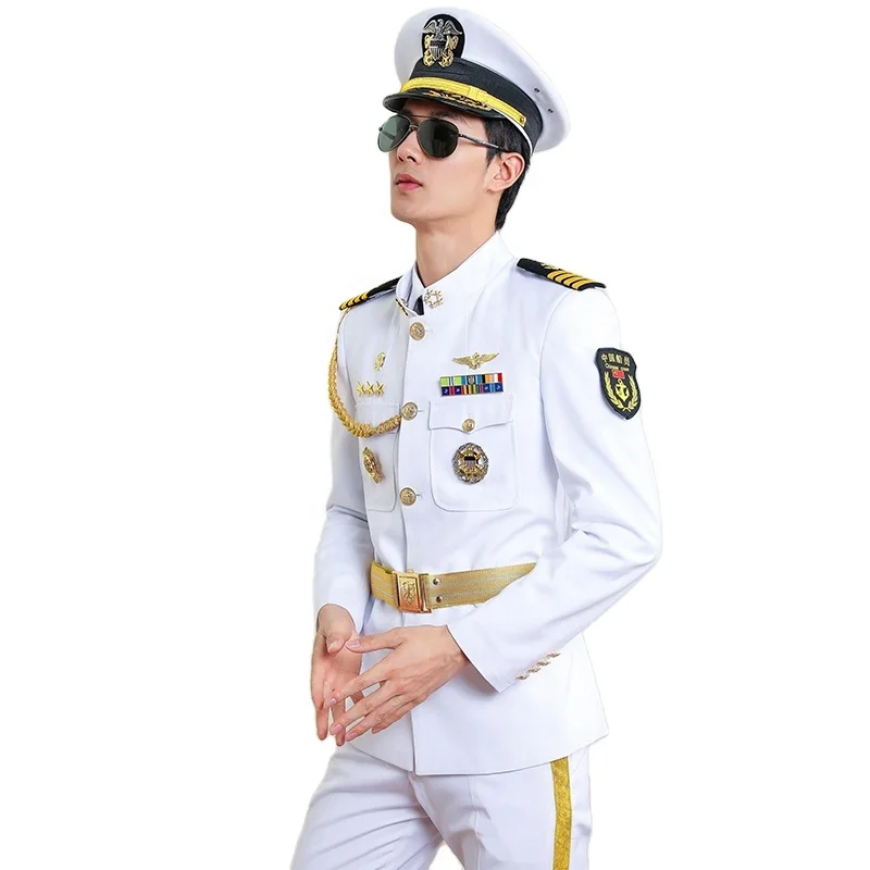 Hot Sale White Stand Collar merchant captain uniforms Merchant Seaman Commander Uniforms
