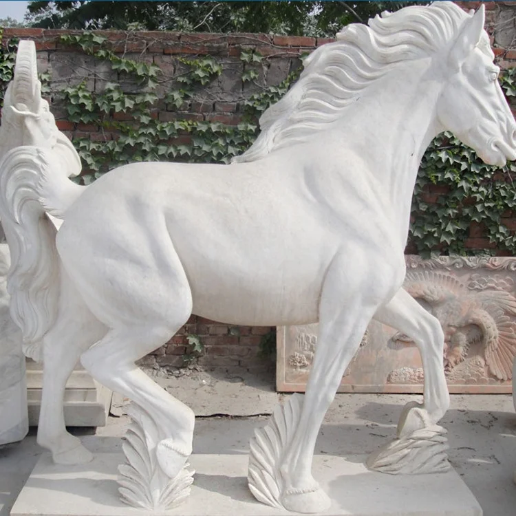 Outdoor Stone Animal Statue Life Size Hand Carving Marble Horse Statue for sale