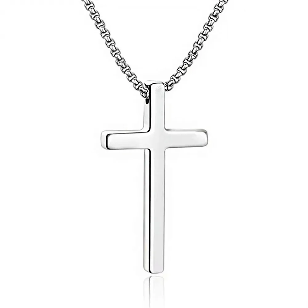 Wholesale Classic Cross PVD Stainless Steel Pendant Necklace Link Simple Fashion Design Non-Fade Gold Silver Gun Black Vacuum