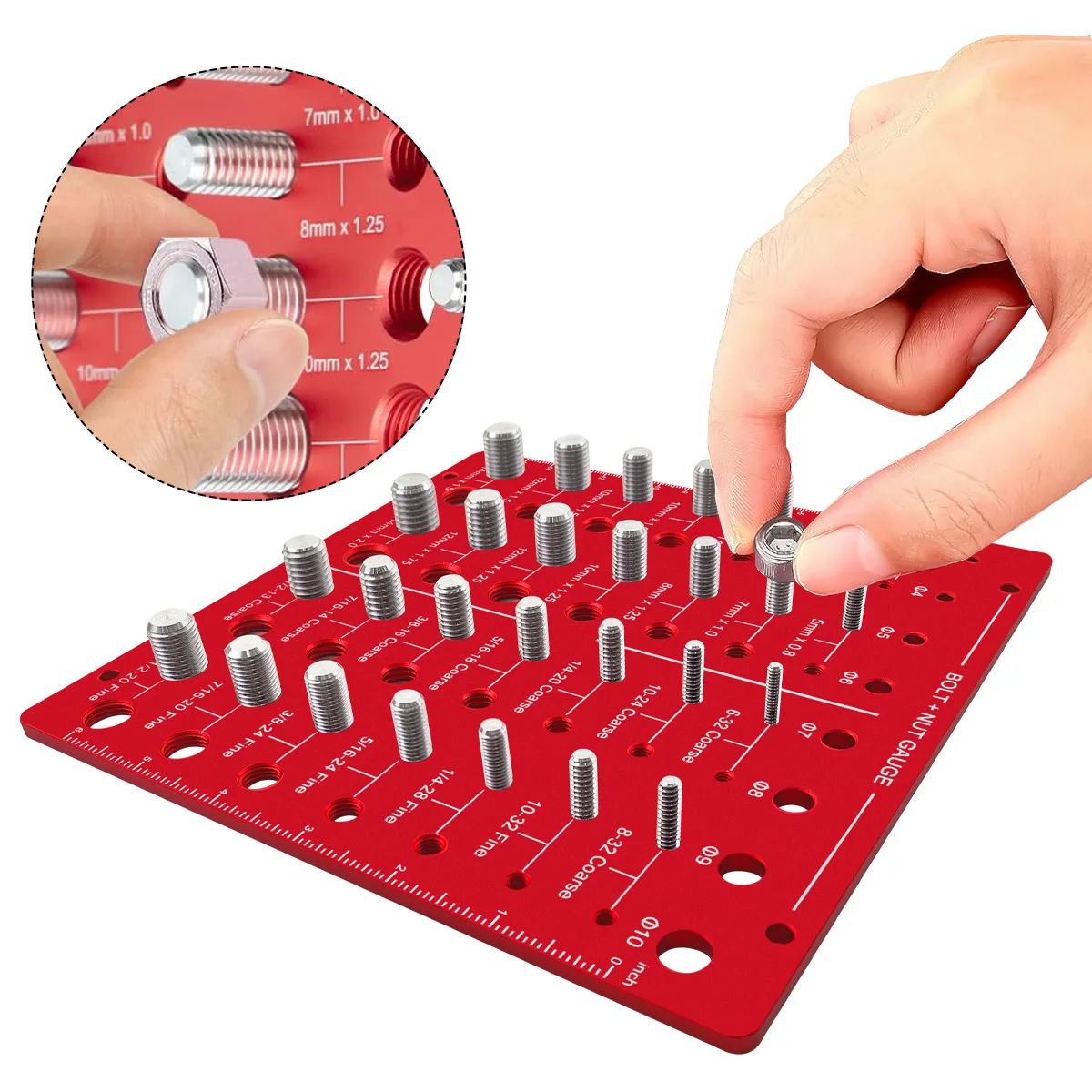 2-in-1 Thread Checker,Metric/Inch Bolt and Nut Identifier Gauge,Nut and Bolt Thread Checker Woodworking Tools Other Hand Tools