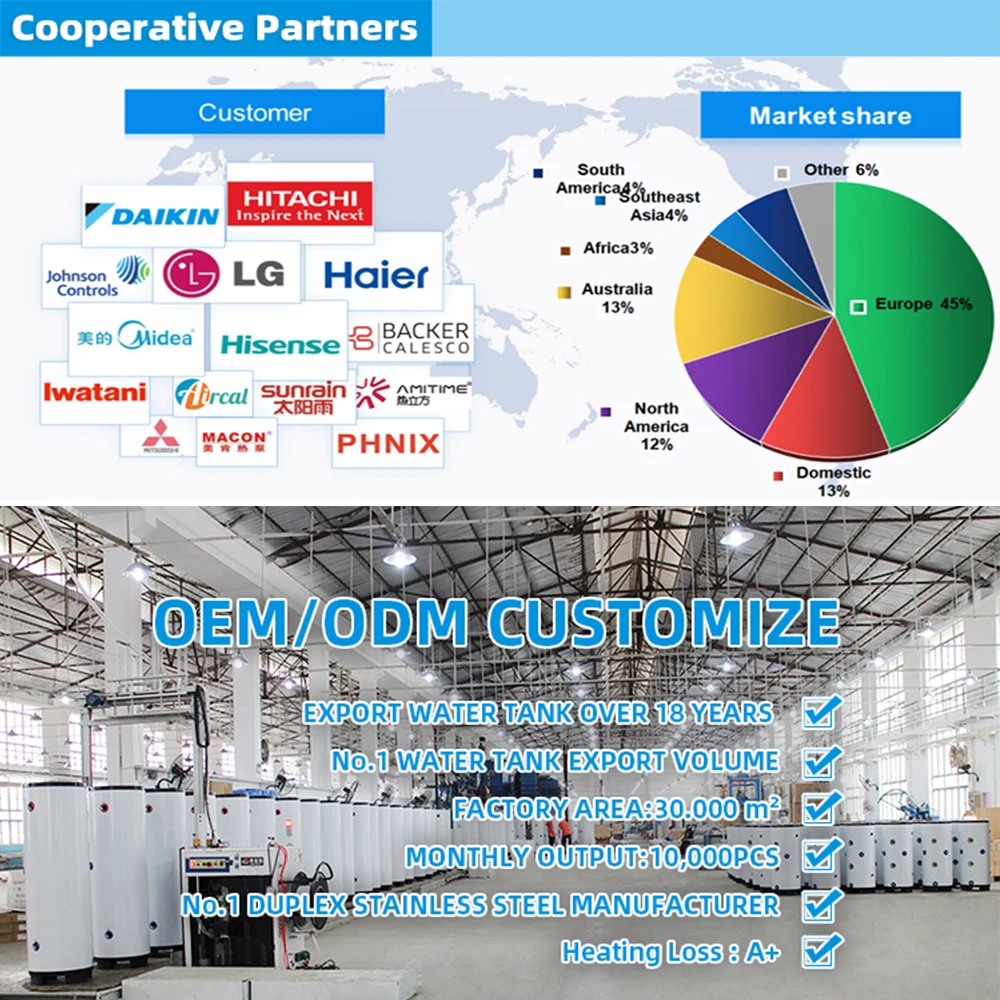 200l 300l 400l 500l Multi-function Tank Air Source Heat Pump Water Tank With Stainless Steel Coil