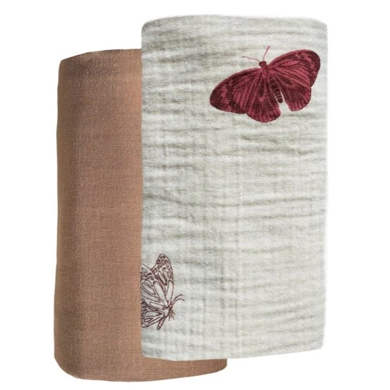 custom sheet Wholesale Sublimation New Born Baby Quilt Super Soft Blanket Baby Butterflies print Organic Muslin Swaddle Set