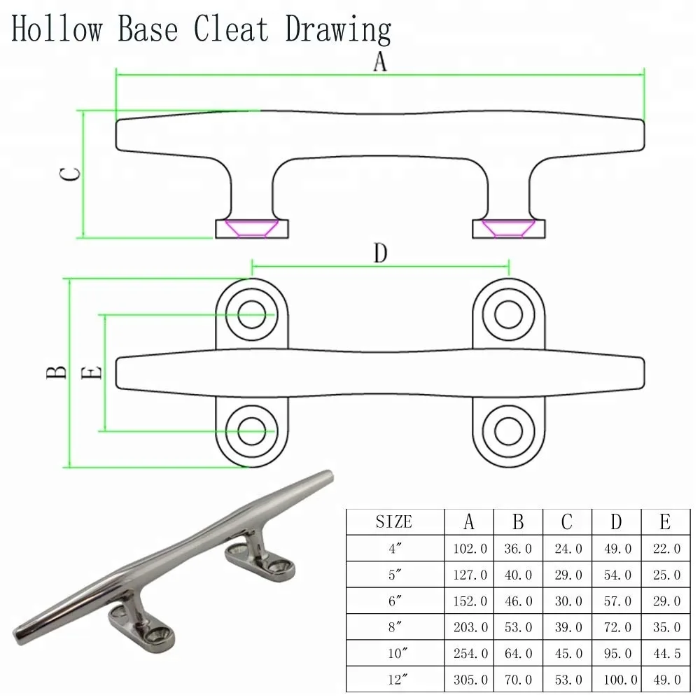 Stainless Steel Marine Hardware Base Marine Bollard Boat Dock 6 Inch Deck Rope Cleat Marine Outfitting Hollow Open Base Cleat
