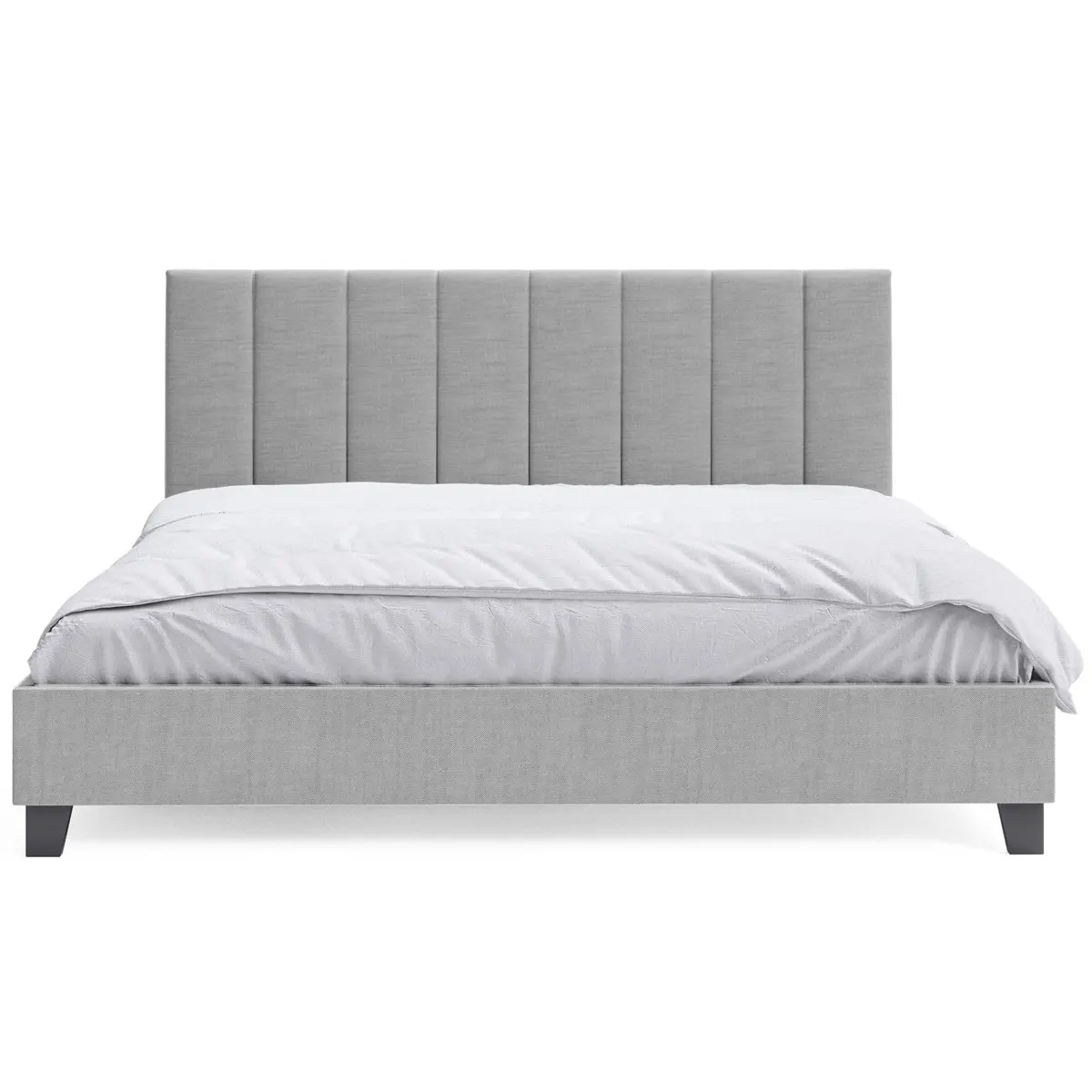 Latest Design Home Furniture White Fabric Upholstered Wooden Panel King Size Queen Bed Frame