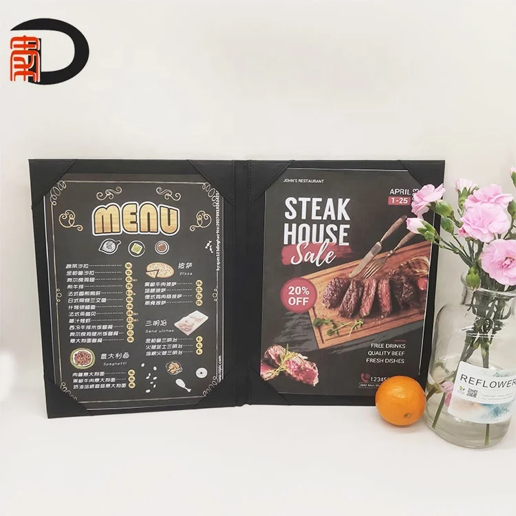 Custom PU Leather A5 A4 Menu Covers Holders Restaurant Hotel Bill Folder For Protection