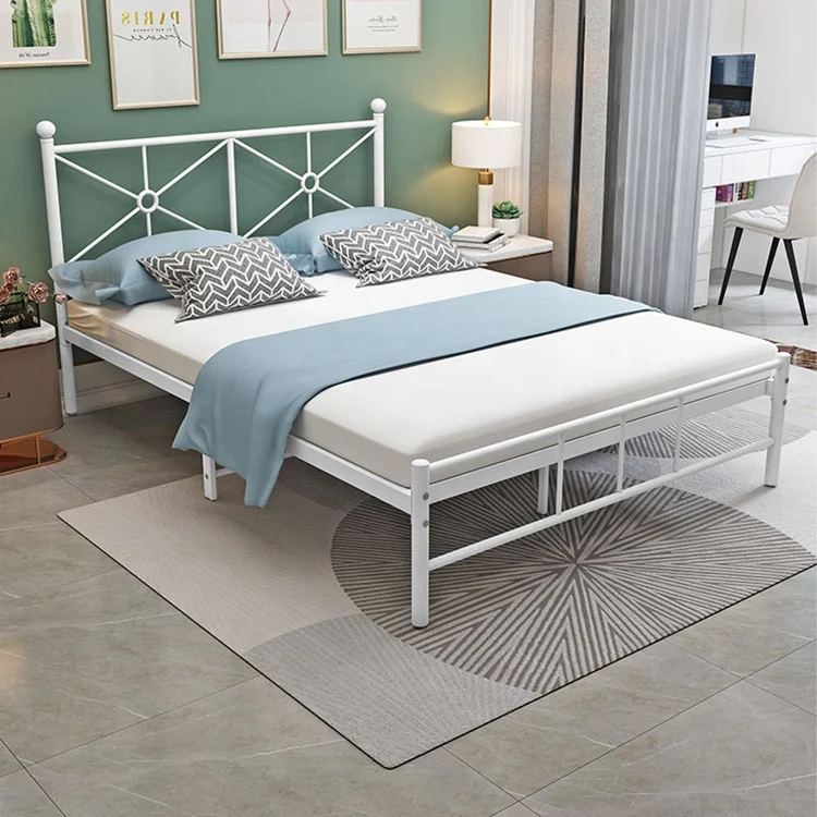 China modern designs bedroom furniture iron metal double bed with metal leg