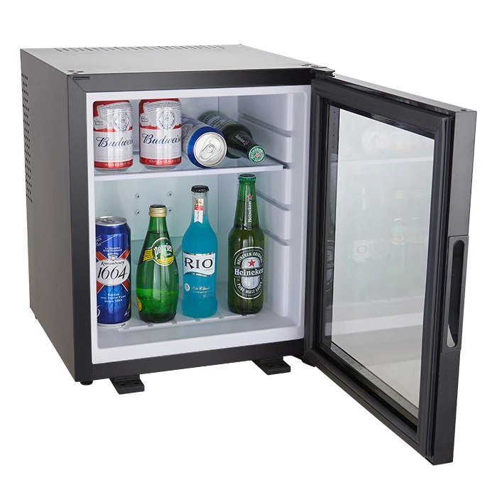 2024 Hot Sale Hotel Mini Bar Refrigerator 30 Liters Glass Door Noiseless thermoelectric Fridge Black