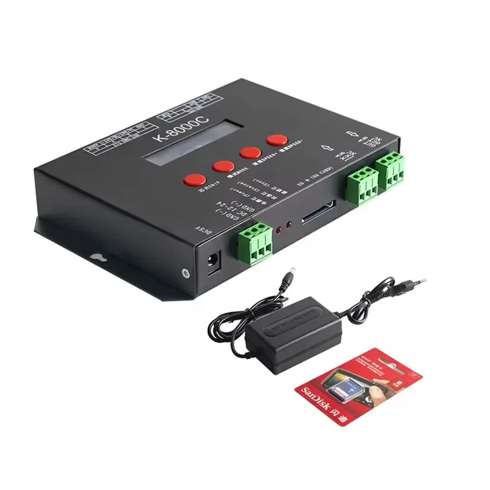K-8000C SD-карта 8 портов максимум 8192 пикселей SPI-сигнал выход RGB RGBW программируемый WS2811 WS2812 WS2815 DMX512LED контроллер