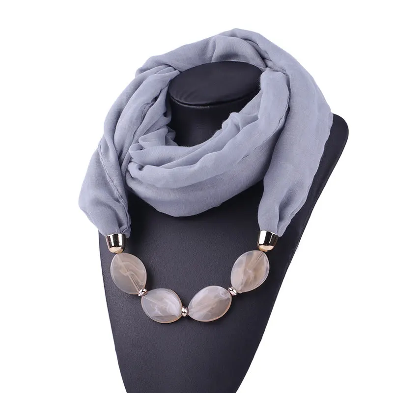 Wholesale New Cotton Voile Scarf Jewelry Accessories Small Neck Scarf Women Solid Color Necklace Pendant Shawls Round Scarves
