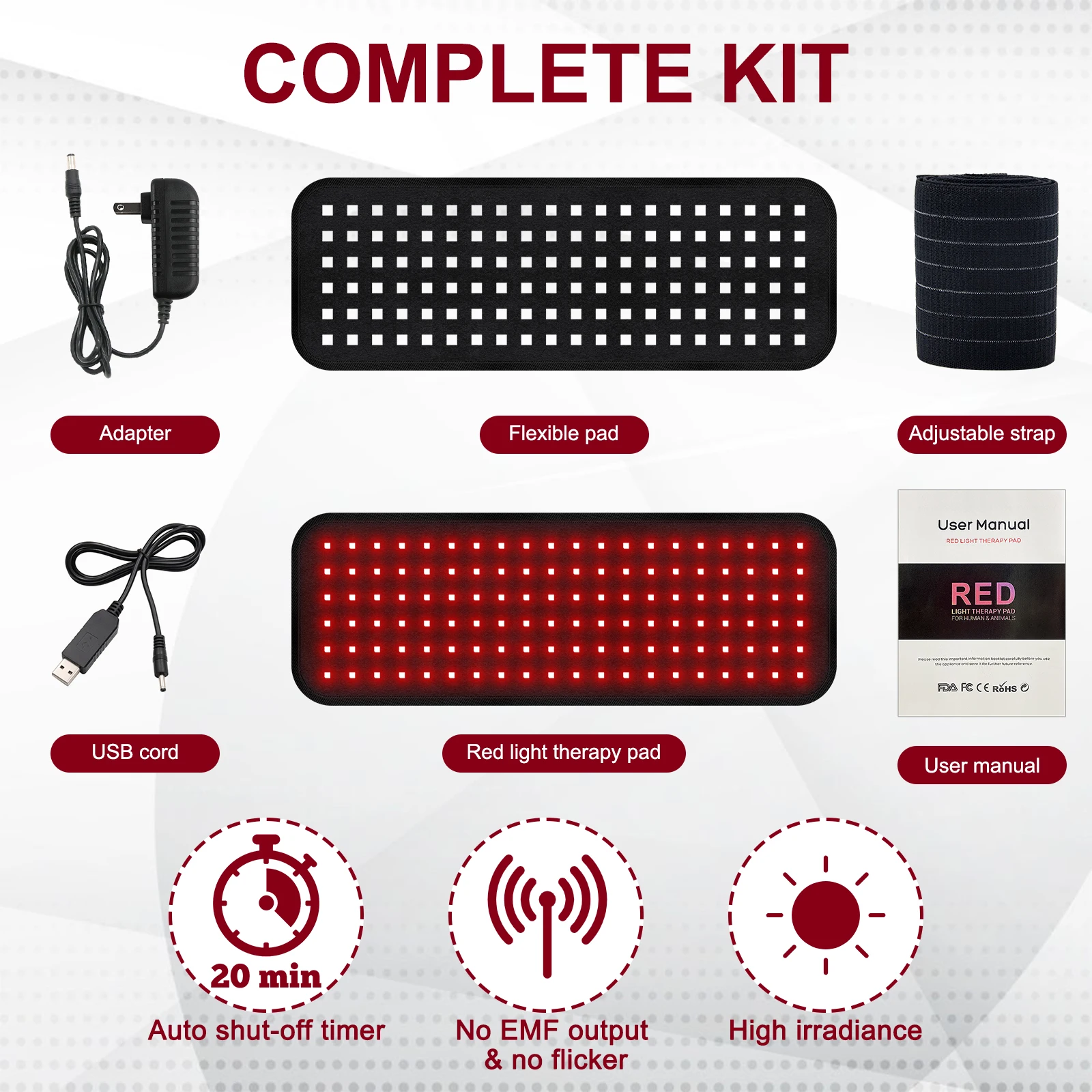 OEM/ODM Near Infrared Light Therapy Devices LED Red Light Therapy belt 660nm 850nm Red Light Therapy Pad