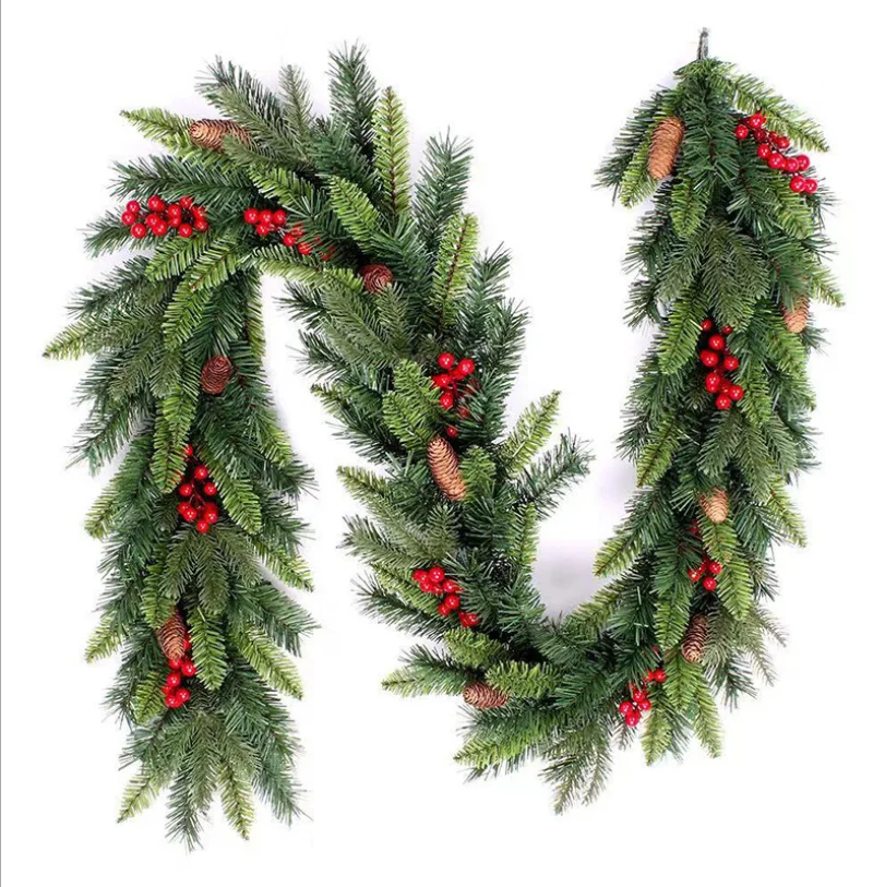 Wholesale Price Pointed PVC 9Ft 270cm Natural Green Garlands With Pine-cones And Berries