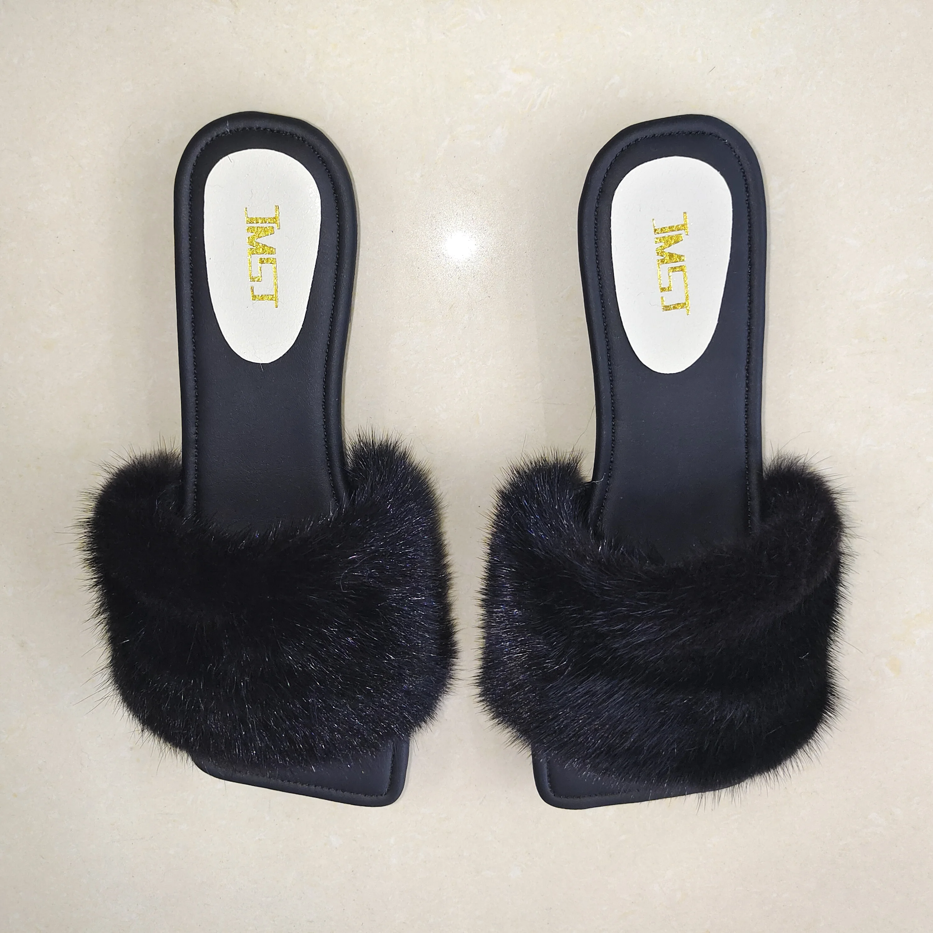 2023 fur slides for women wholesale mink fur slippers custom summer wedge slippers