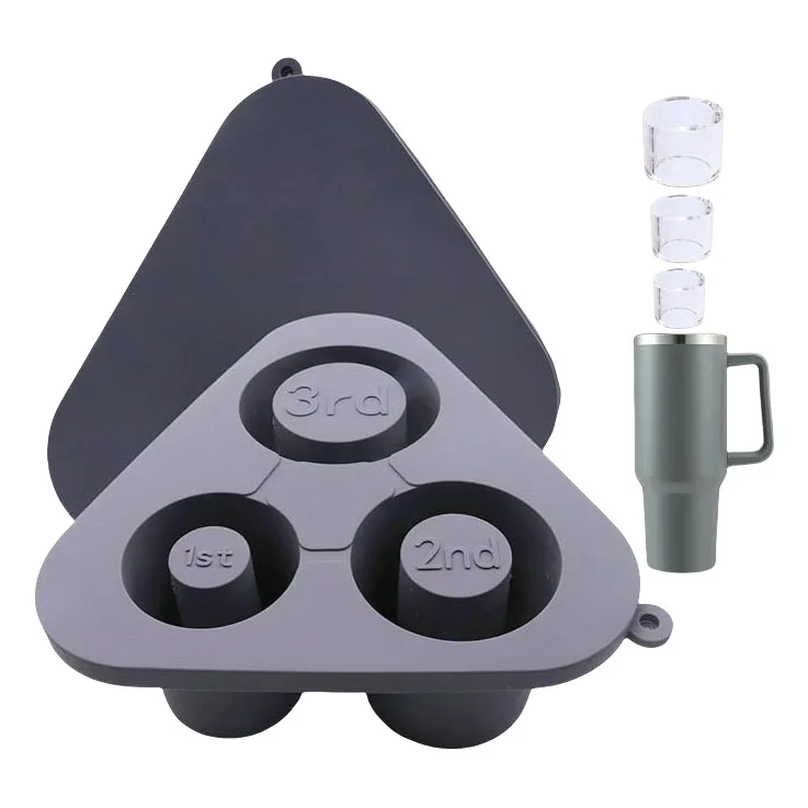 Ice Cube Tray Drinking Cup  Soft Food Grade  Reusable 3 Pcs Silicone Hollow Cylinder Ice Mold with Lid for Freezer