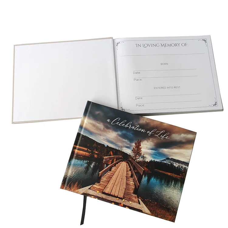 PU Cover Paper Cover Wooden Cover In Loving Memory Funeral Guest Book For Funeral Custom Printing