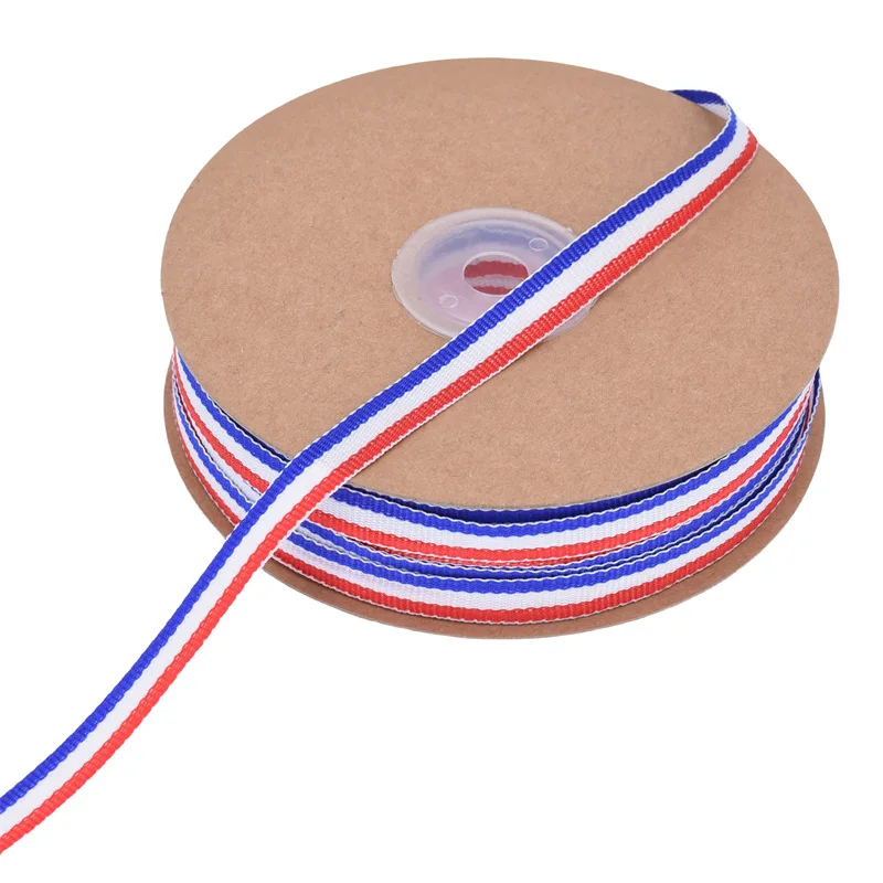 Fall In Color Christmas Customized Classic Tricolor Red White Blue Striped Ribbon Medal Hanging Rope Gift Box Packaging Ribbon