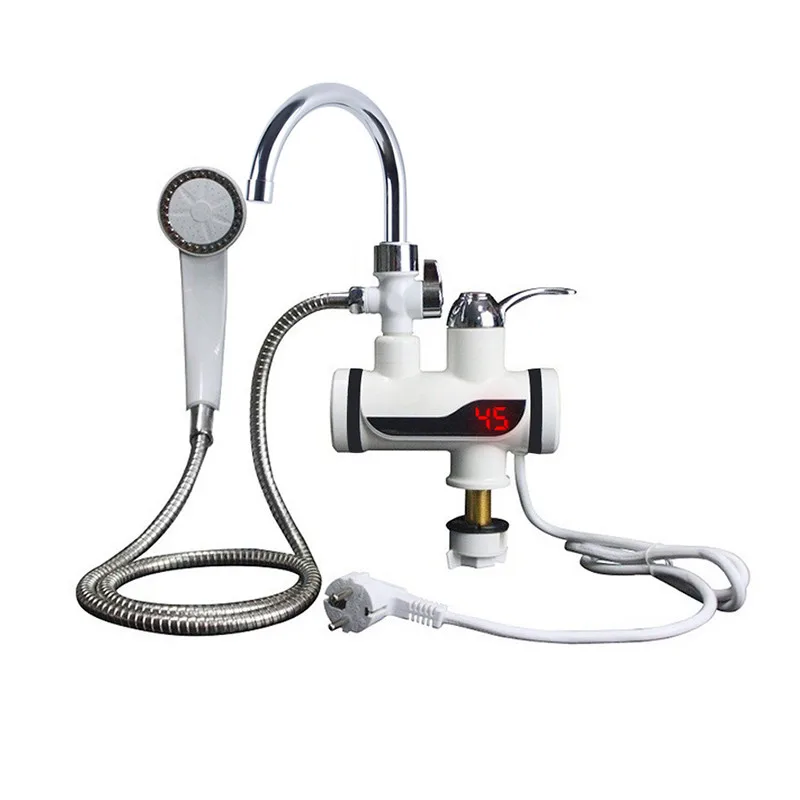 Водонагреватель для душа 220 В, кухонный смеситель с европейской вилкой, Мгновенный водонагреватель 3000 Вт, цифровой дисплей для загородного дома, коттеджа