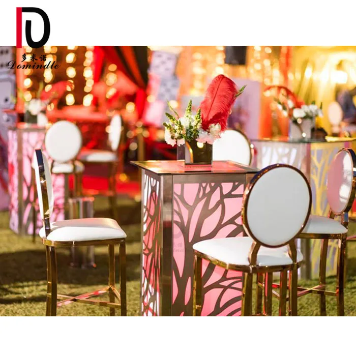 wedding bar furniture stainless steel frame LED light cocktail bar table