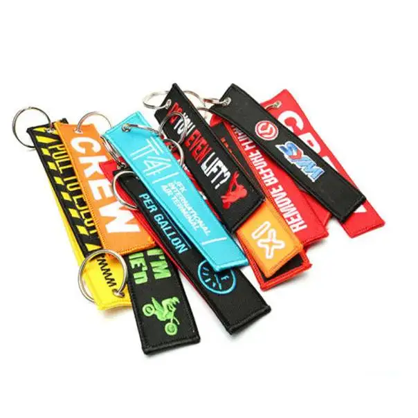 Wholesale Design Logo Fabric Keychains Personality Tag Motorcycle Accessories Outboard Double Side Embroidered Keychain