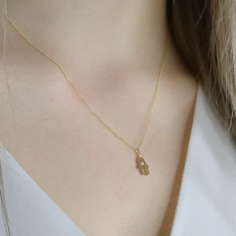 Lucky pendant necklace 925 sterling silver 14k gold plated jewelry diamond hamsa hand necklace