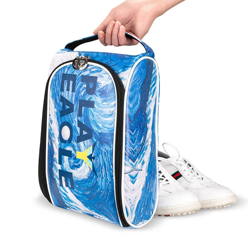 PLAYEAGLE Golf Shoe Bag PU Leather Blue Sport Shoes Carry Bags Portable Golf Accessories