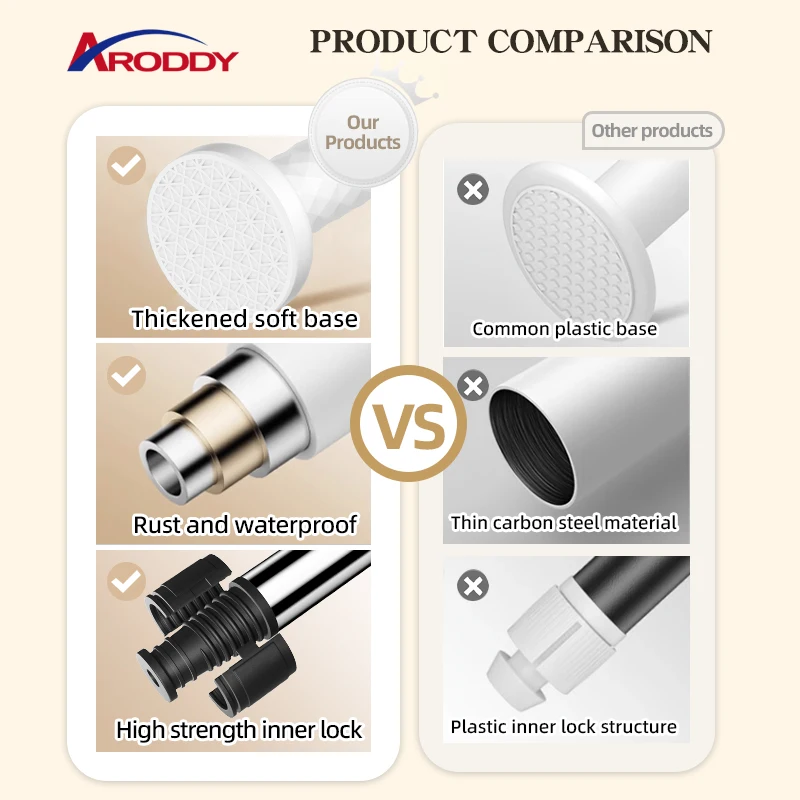 ARODDY Delivery Within 24 Hours 20-32 inch 25mm Luxury Shower Curtain Rod Without Drilling Metal Curtain Rod Design