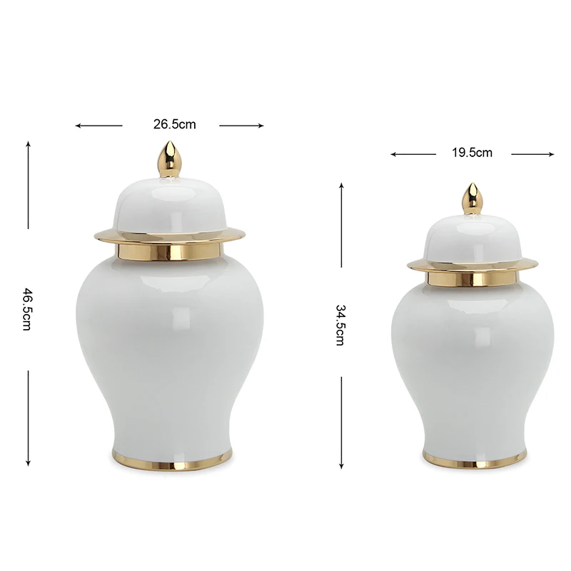 Оптовая продажа, большая декоративная белая и Золотая банка имбиря для дома и отеля, керамическая ваза с крышкой