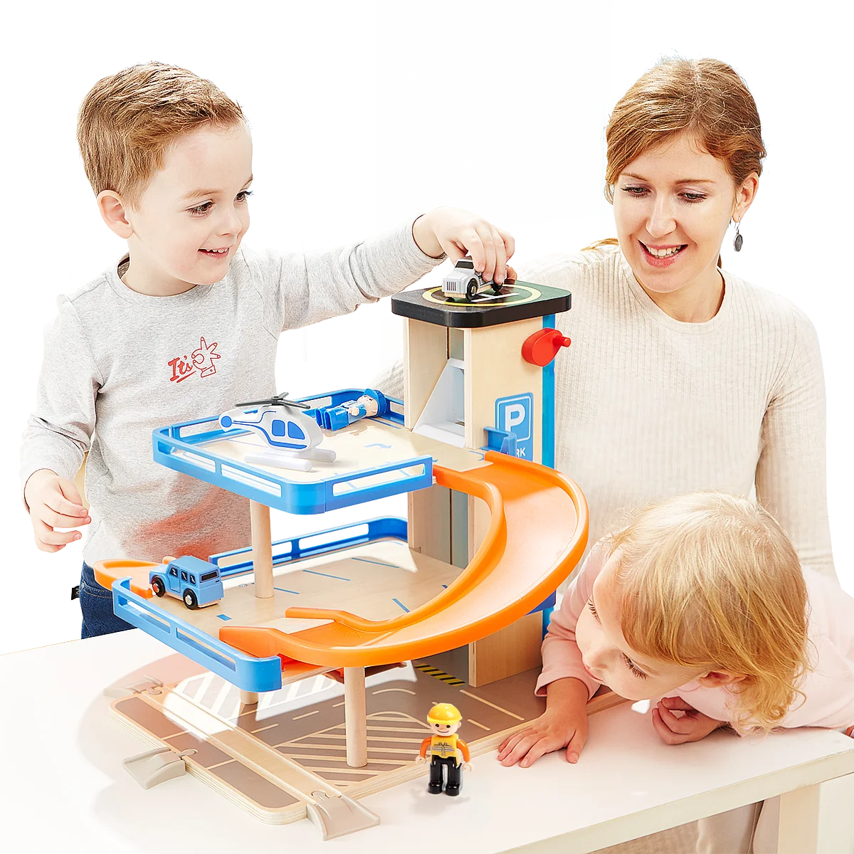 Topbright pretend play wooden toy garage parking lot wood garage toy