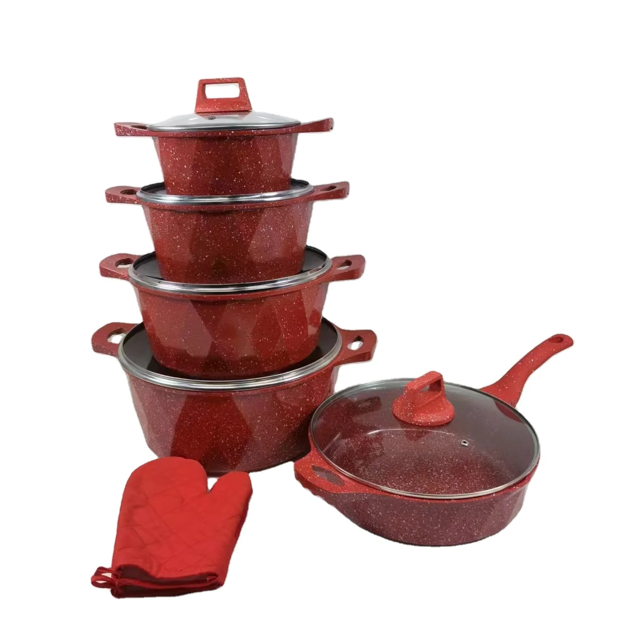 Manufacturers 12Piece  Double Layer Bottom Casserole Induction Stock Pot Cooking Frying Pan Cookware Sets Granite Aluminum