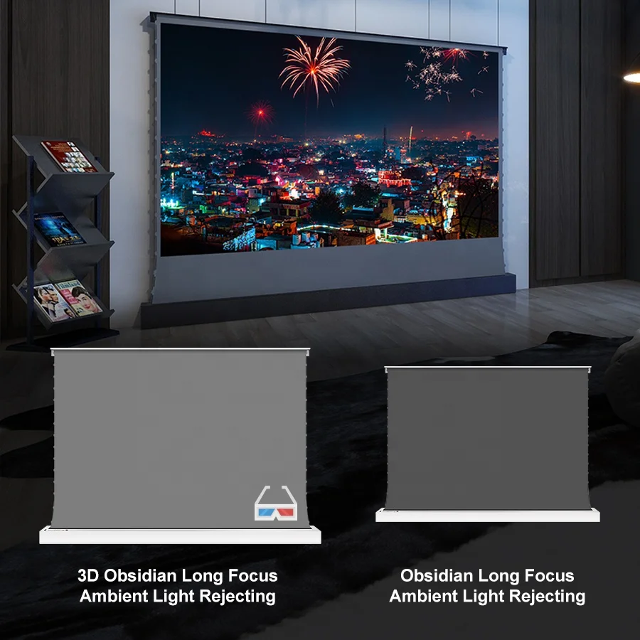 VIVIDSTORM 110 inch motorized ALR screen with 3D obsidian ALR grey screen material for long throw projector home theatre system