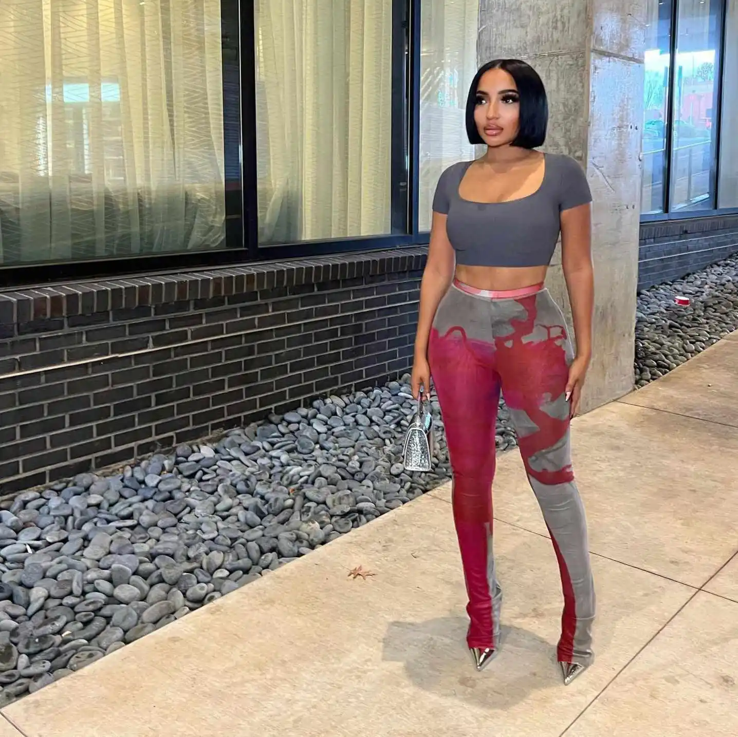 12E35S pants New Stylish Highwaisted hiplifting tight tiedye jacquard leggings casual pants