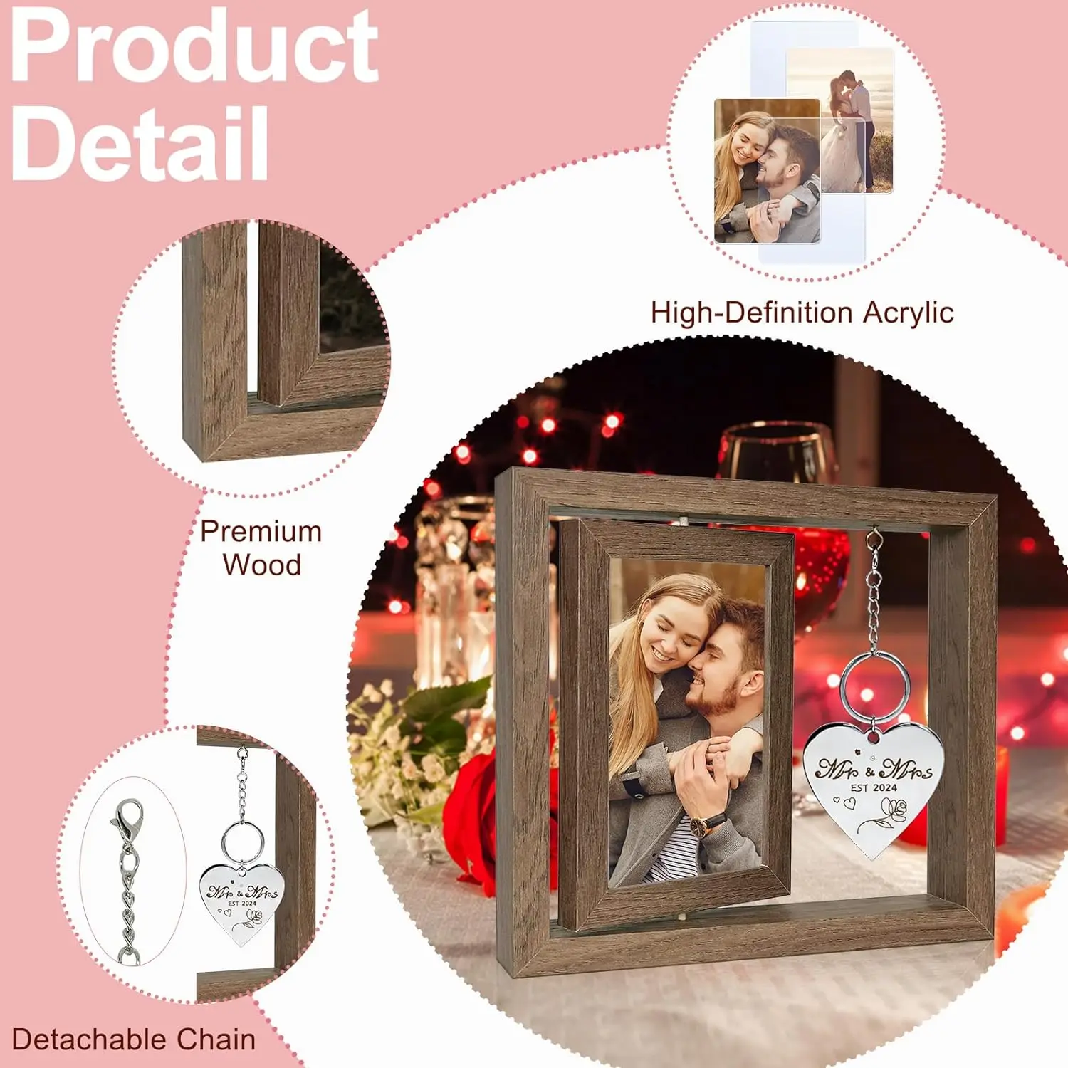 Custom Wedding Gifts for Couples 2024 Rotating Rustic Picture Frame Engagement Gifts for Couples Bride