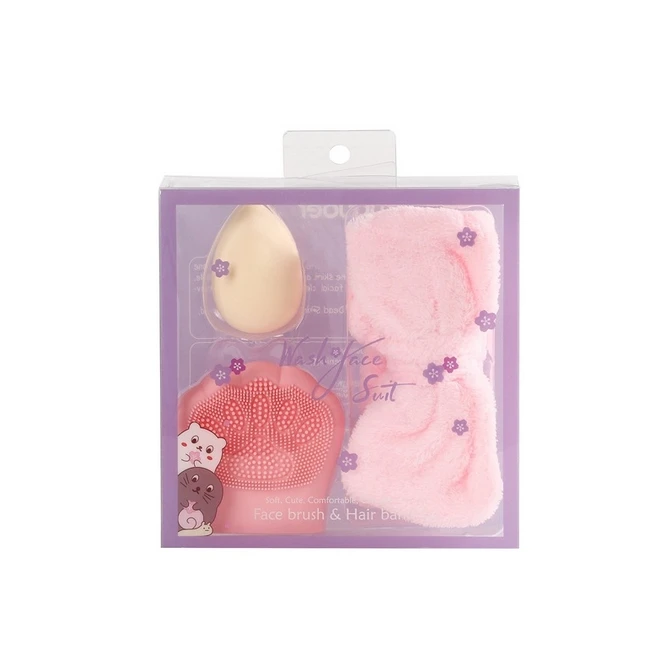 2023 Turban set With Silicone Facial Cleaning Brush Free Makeup Sample maquillaje Beauty Sponge customize