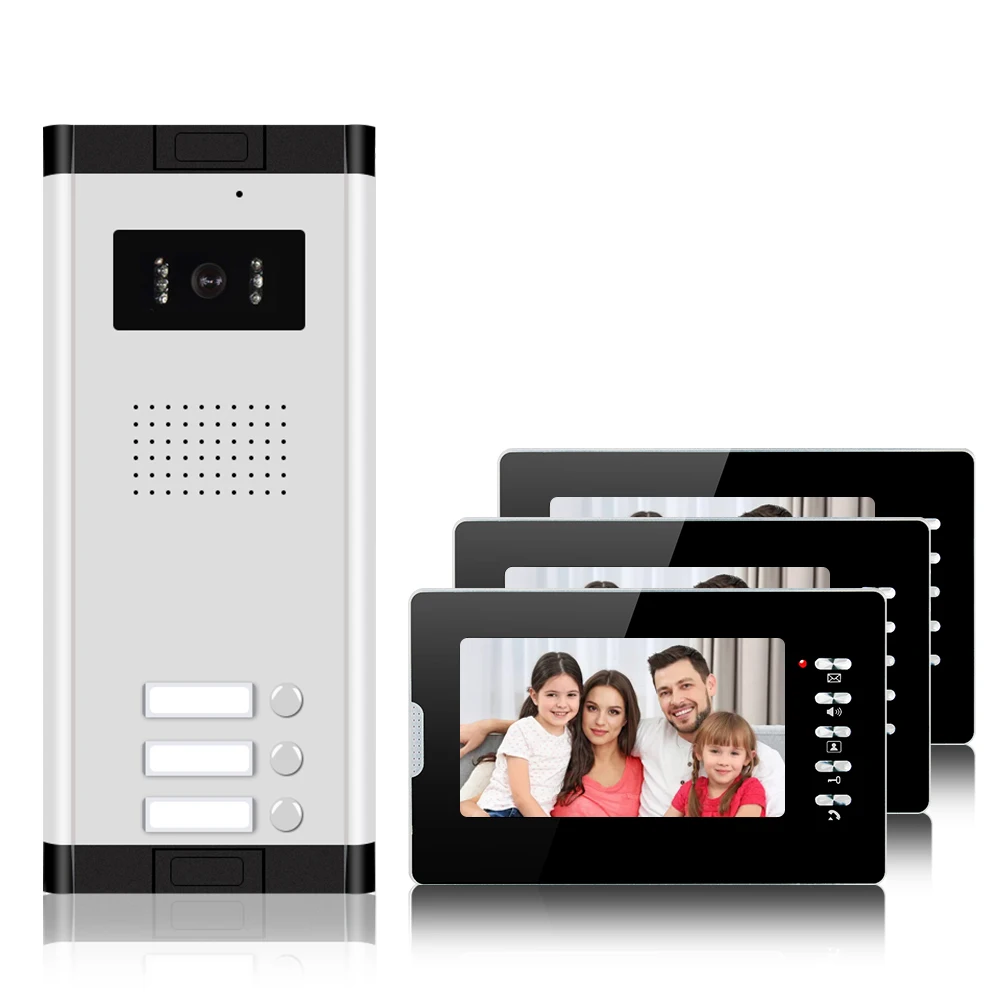 Shenzhen Xinsilu 1V3 night vision with CMOS camera entry 3 monitors 7inch TFT LCD SCREEN video door phone for apartment