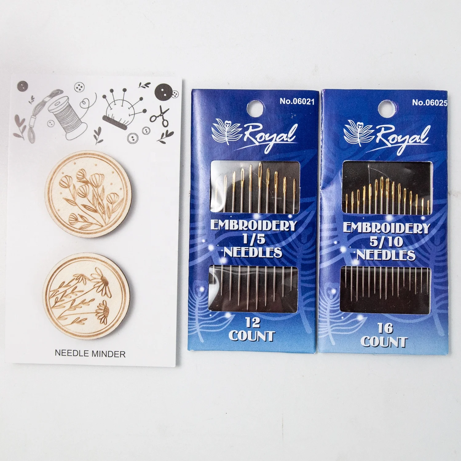 Hand Sewing Pin Stitch Needles with Wooden Needle Minders Kit