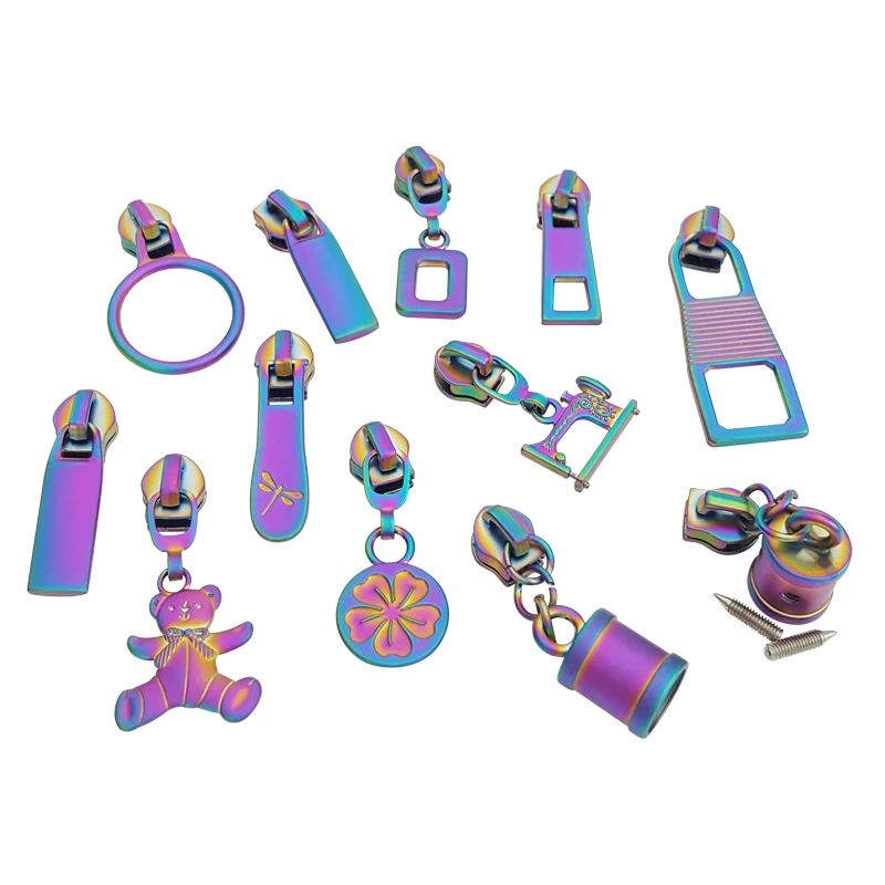 Best selling #5 nylon zip puller charms custom matte rainbow zipper sliders design for bags and garments