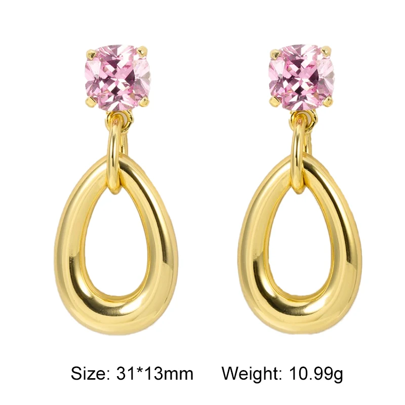 Carline Luxury Elegant Pink 5A Zirconia CZ Pendant Earrings 925 Sterling Silver 18K Gold Plated Custom Jewelry for Women Ladies