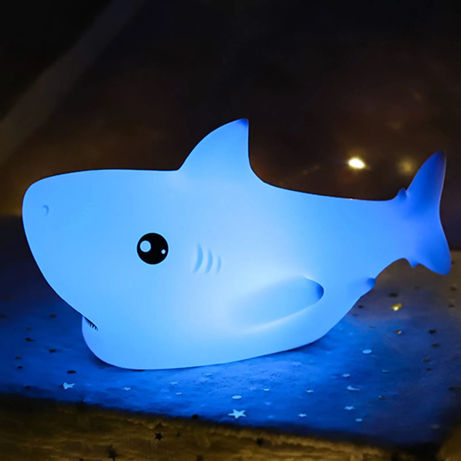 LED Children Night Light Shark Lamp 7 Color USB Rechargeable Silicone Bedroom Bedside Room Lamp for Kids Baby Girl Gift